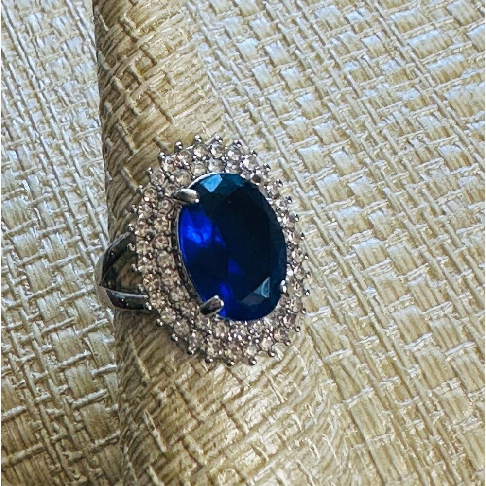 NEW⭐️⭐️⭐️⭐️⭐️HUGE BLUE Tanzanite RING DOUBLE ENCASED W CZ DIAMONDS BLING - Picture 5 of 7